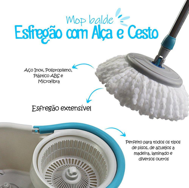 Mop Balde Esfregão com Alça e Cesto Esfregão em Microfibras - Sortido - LojasCésil